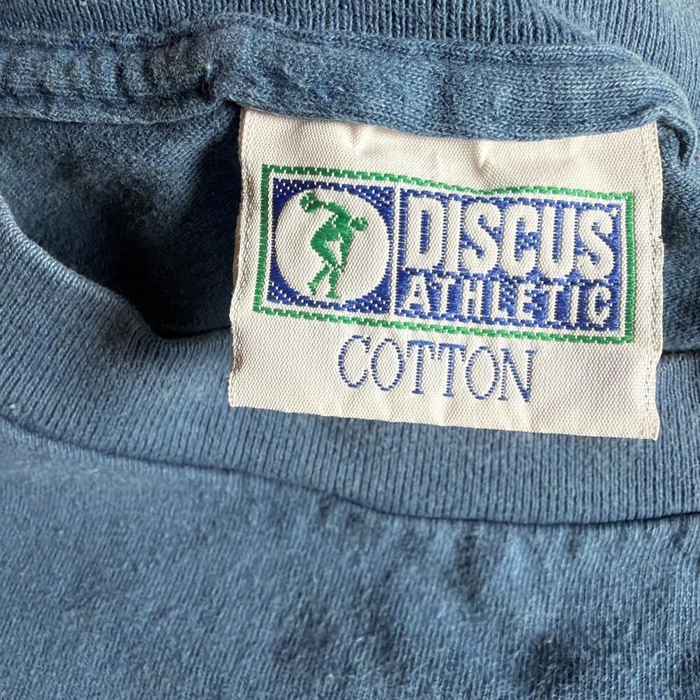 VTG 90s Discus Athletic Pocket T Shirt XL Blue Blank Sun Faded Grunge Crew Neck - Picture 10 of 16